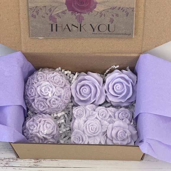 Bridesmaids Gift, Box of Soap Roses, Rose, lavender, lemon verbena - Picture 1 of 15